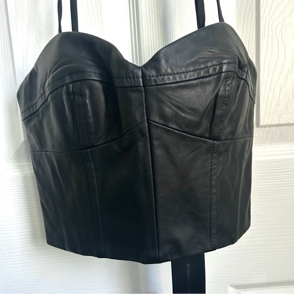BCBG Max Azaria Black Faux Leather Adj. Corset/Boustier Addie XS NWT